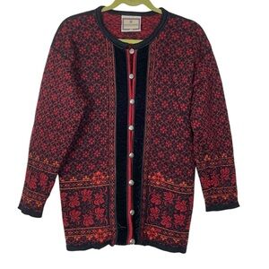Vintage Dale of Norway Red Nordic Wool Cardigan Medium